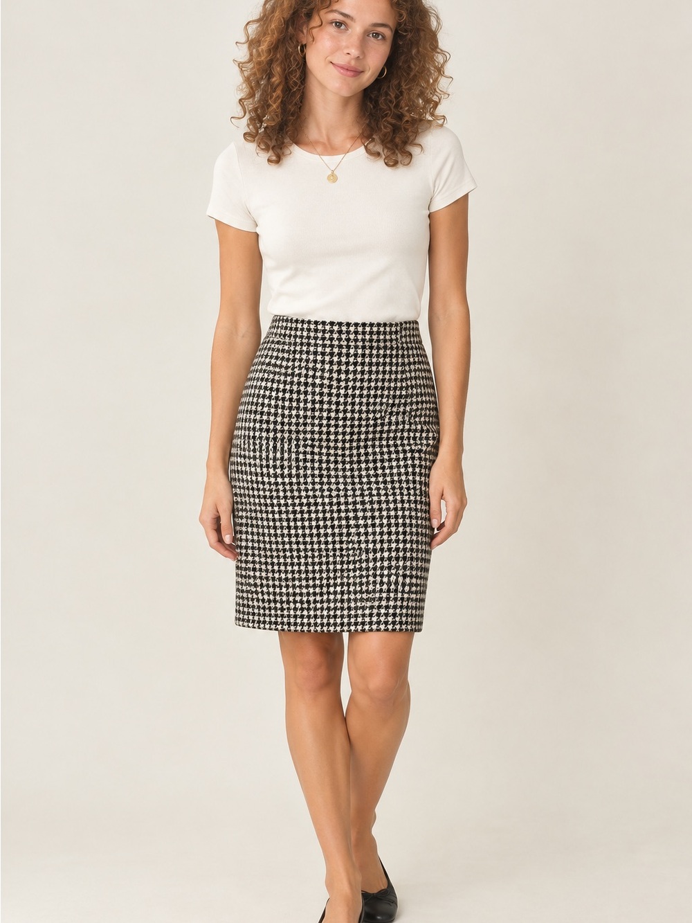 Vintage Evan Picone Houndstooth Pencil Skirt - Black & White